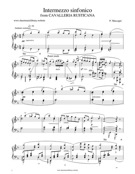 Intermezzo Cavalleria Rusticana Sheet Music For Piano Solo