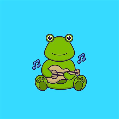 Cute Frog Playing Guitar Animal Cartoon Concept Isolated Can Used For