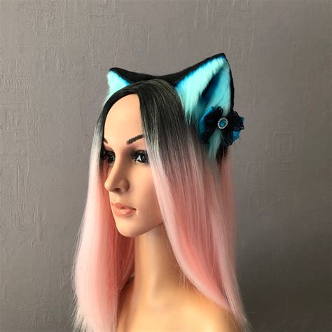 Cosplay Cat Ears And Tail Set Blue And Black Cat Ears Etsy