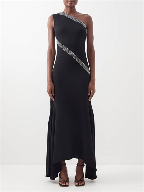 Black Sable One Shoulder Crystal Embellished Dress Stella Mccartney