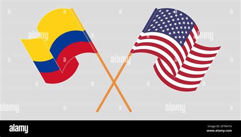 Cruzó Y Agitó Banderas De Colombia Y Los Estados Unidos Ilustración