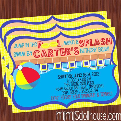 Invite Display Pic Pool Party Decorations Bithday Cool Pools Birthday Bash Invitations
