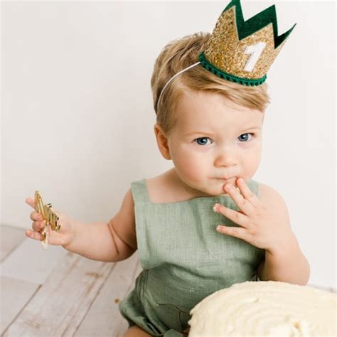 First Birthday Glitter Crown 1st Birthday Boy Outfit White Etsy