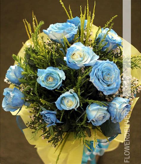 1 Dozen Blue Roses Spray Round Bouquet