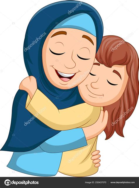 Vector Illustration Muslim Mother Hugging Her Daughter Stock Illustration By ©tigatelu 255437070