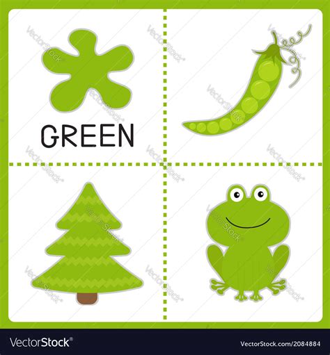 Learning Green Color Educational Cards For Kids Vector Image