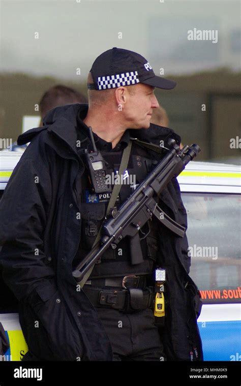 British Police Officer Authorised Firearms Officer Afo Stock Photo