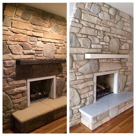 Whitewashing stone fireplace grey paint land laurel rock wall. Pin by gina on For Our Home | Stone fireplace makeover ...