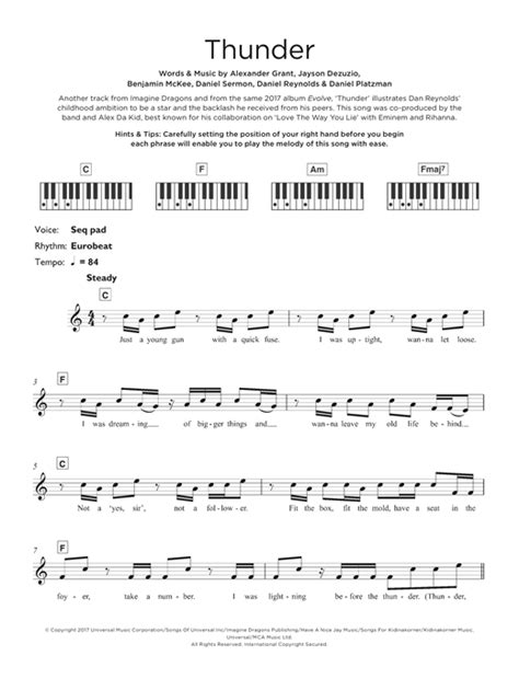 The arrangement code for the composition is epf. Thunder sheet music by Imagine Dragons (Keyboard - 125325)