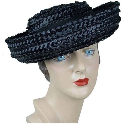 1960s vintage hat black straw wide brim breton sz 22 hats vintage 1960s vintage brim