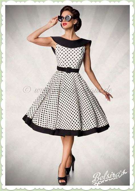 Belsira Premiun 50er Jahre Rockabilly Petticoat Swing Kleid Weiß