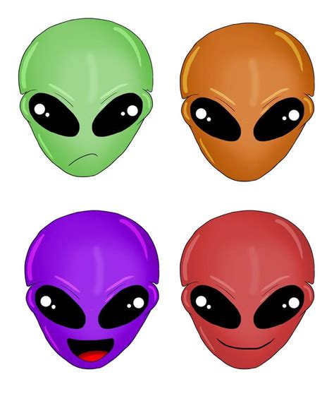 Hand Drawn Different Faces Of Aliens Isolated In A White Background