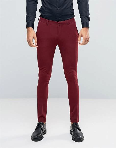 Lyst Asos Super Skinny Suit Trousers In Dark Red In Red For Men