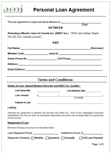 20 Free Personal Loan Agreement Template Ms Word Best Collections