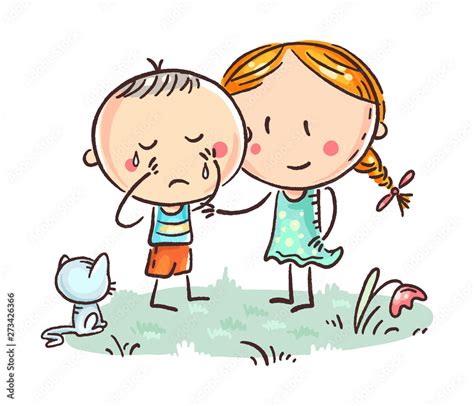 A Little Boy Crying And A Girl Comforting Him Stock Vector Adobe Stock