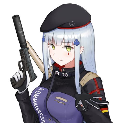 Safebooru 1girl Assault Rifle Bangs Black Gloves Blue Hair Breasts Girls Frontline Gloves