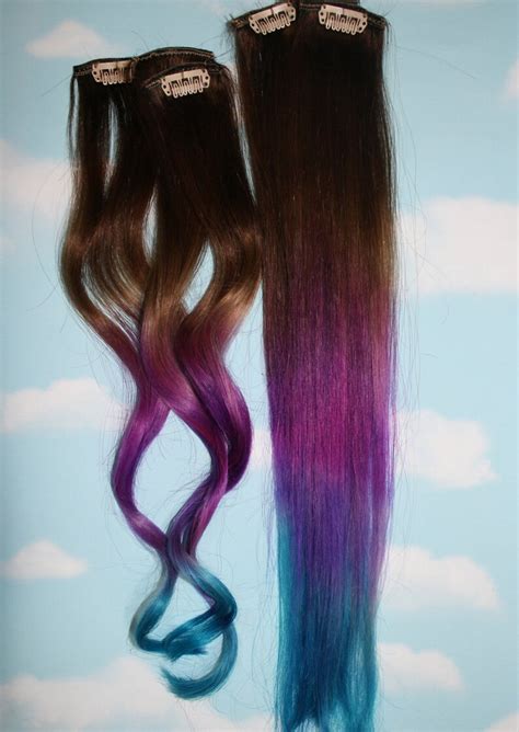 Purple Blue Tie Dye Hair Tips Purple And Turquoise Human Etsy