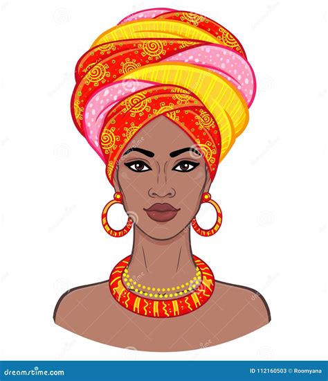 African Beauty Animation Portrait Of The Young Black Woman In A Turban