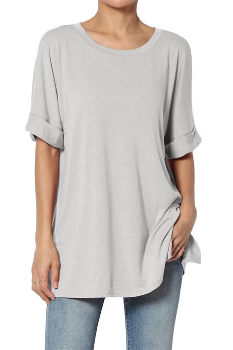 Themogan Women S S X Round Neck Rolled Short Sleeve Loose Fit Tunic T Shirt Top Walmart Com