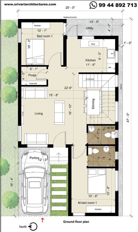 25 X 47 West Facing Floor Plan 2bhk House Plan Affordable House
