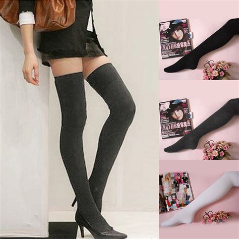 Girl Long Socks Thigh High Cotton Stockings Thinner Over Knee Black New Ebay