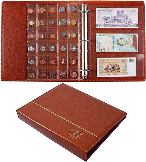 Coin Collecting Holder Album Paper Money Currency Leather Pockets