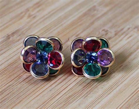 Vintage Flower Ear Studs Swarovski Crystal Earrings By Colorsquare