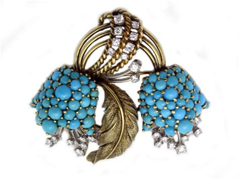 Vintage Turquoise And Diamond Brooch