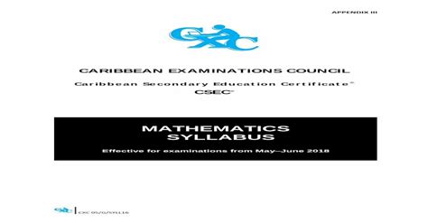 Caribbean Examinations Council Csec Math Tutor · Cxc 05gsyll16