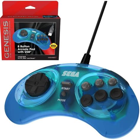 Retro Bit Official Sega Genesis 8 Button Arcade Pad Usb Port Clear