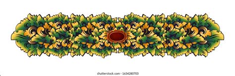 Traditional Balinese Carving Style Colored Floral Stock Vector Royalty