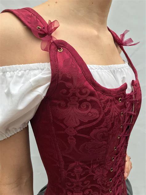 peasant bodice renaissance corset in red wine with straps etsy
