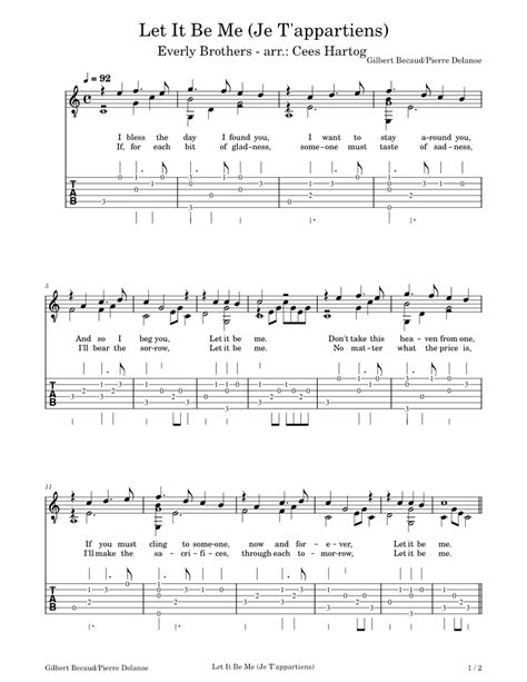 Let It Be Me The Everly Brothers Sheet Music For Guitar Solo