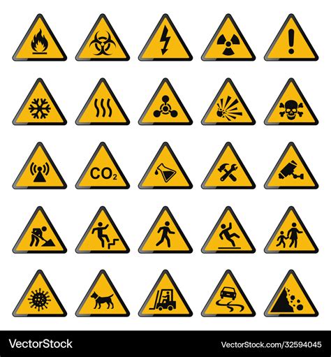 Set Warning Signs Triangle Yellow Warnings Vector Image