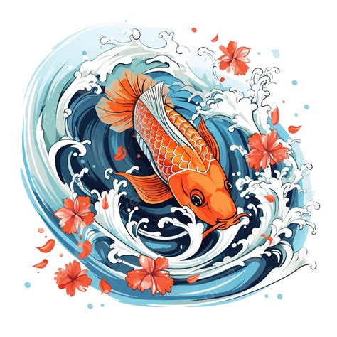 Koi Fish Tattoo With Water Splash Asian Or Japanese Style Illustration