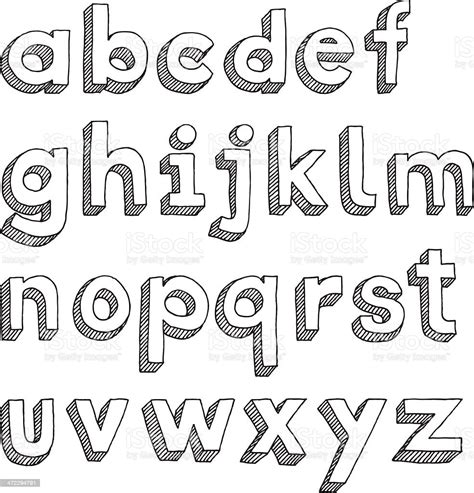 Handdrawn Lowercase Alphabet In Sans Serif Font Stock Illustration