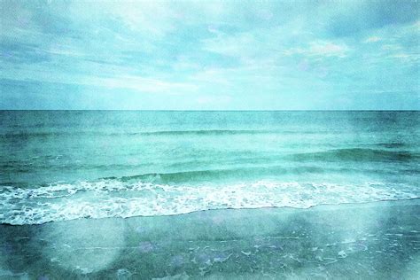 Tropical Beach In Teal Aqua Turquoise Blue With Ocean Waves Mixed Media