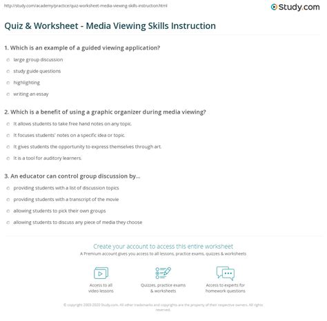 Quiz And Worksheet Media Viewing Skills Instruction