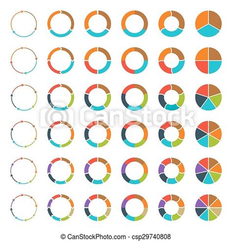 Segmented Pie Charts And Arrows Set Segmented And Multicolored Pie