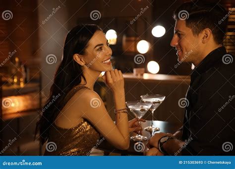 Man And Woman Flirting With Each Other In Bar Stock Image Image Of Adult Love 215303693