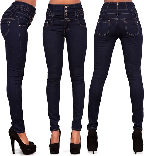 womens ladies sexy high waist skinny ripped jeans blue stretch denim size 6 16 ebay