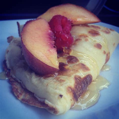 Peach Pancakes With Grilled Peaches And Raspberries Grilled Peaches