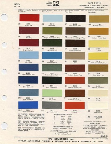 1973 Mustang Colors Showcase Pinterest Colour Chart