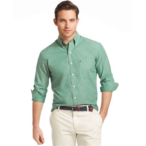 Izod Long Sleeve Essentials Striped Shirt In Green For Men Lyst