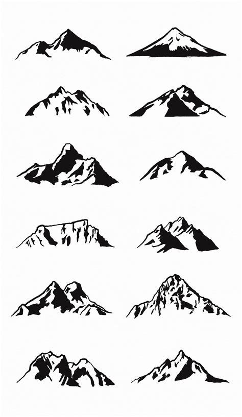 12 Hand Drawn Vector Mountains How To Draw Hands Art Mountain Drawing