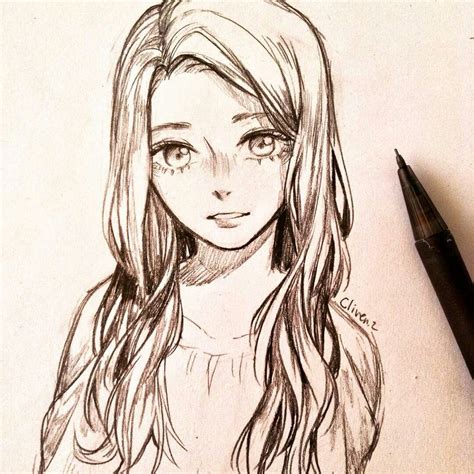 Pencil Drawing Beautiful Anime Girl