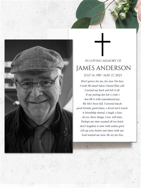 Editable Funeral Prayer Card Template, Printable Memorial Prayer Card