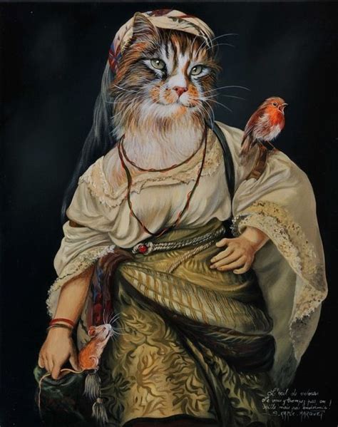 Anthropomorphic Cat Painting By French Painter Sylvia Karle Marquet
