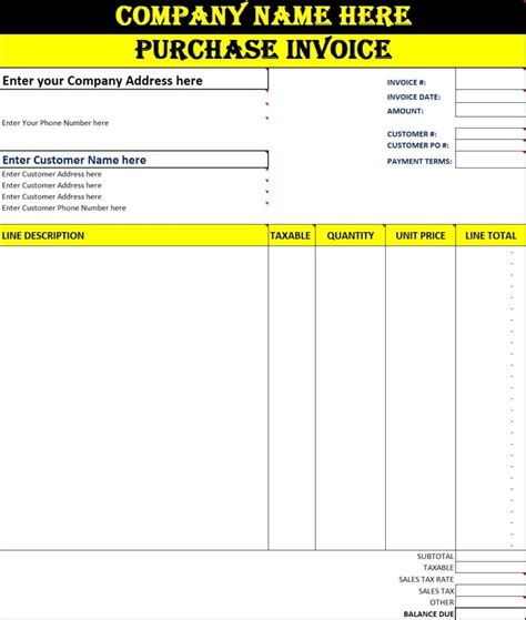 Purchase Invoice Template Excel Word Template