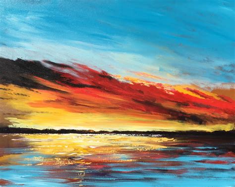 Acrylic Painting Ocean Sunset Painting Watercolor